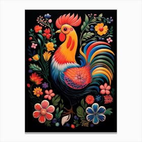 Folk Bird Illustration Rooster 3 Canvas Print