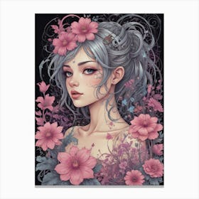 Girl With Flowers 7 Canvas Print