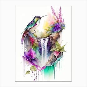 Hummingbird And Waterfall Cute Neon Canvas Print