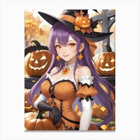 Sexy Girl With Pumpkin Halloween Painting (9) Canvas Print