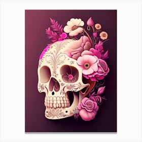 Skull With Intricate Henna Designs 1 Pink Vintage Floral Canvas Print