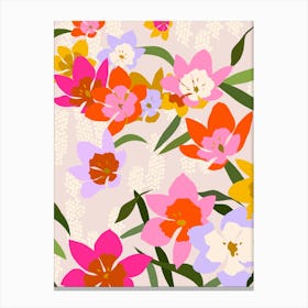 Colorful Floral Pink Orange Lilac Yellow Canvas Print