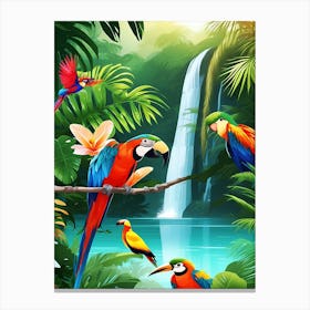 Colorful Parrots In The Jungle 1 Canvas Print