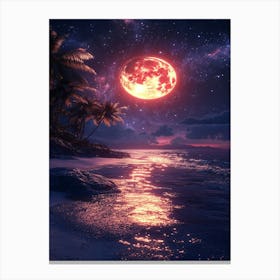 Full Moon Over The Beach 1 Canvas Print