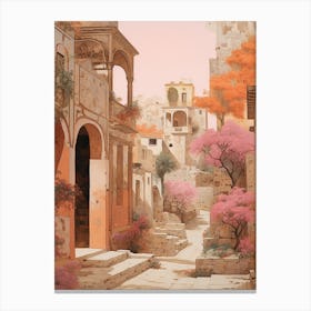 Crete Greece 3 Vintage Pink Travel Illustration Canvas Print