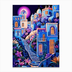 Blue Village At Night Canvas Print