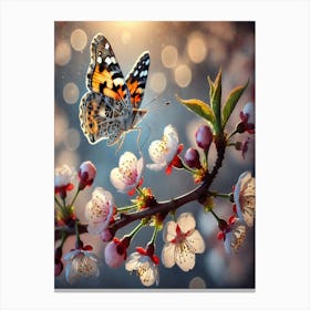 Butterfly On Cherry Blossoms 2 Canvas Print