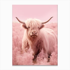 Pink Portrait Of Highland Cow Realistic Photography Style 4 Canvas Print