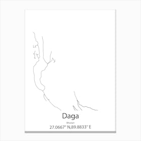 Daga,Bhutan Minimalist Map Canvas Print