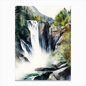 Skjervsfossen, Norway Water Colour  (2) Canvas Print