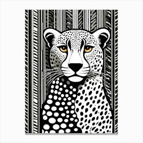 Cheetah Lino cut Black And White Lines, animal art, 157 Canvas Print