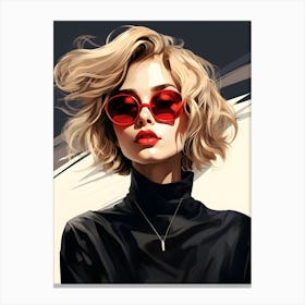 Fashion Girl With Red Sunglasses Canvas Print