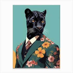 Floral Black Panther Portrait In A Suit (11) Canvas Print