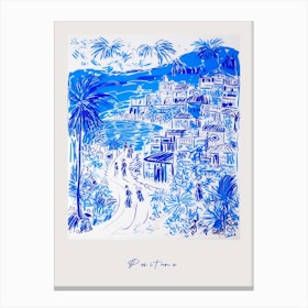 Positano Italy Blue Drawing Poster Canvas Print