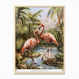 Greater Flamingo Southern Europe Spain Tropical Illustration 4 Poster Canvas Print