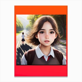 Realistic Portrait Of A Beautiful School Girl Canvas Print