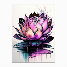 Blooming Lotus Flower In Lake Graffiti 1 Canvas Print