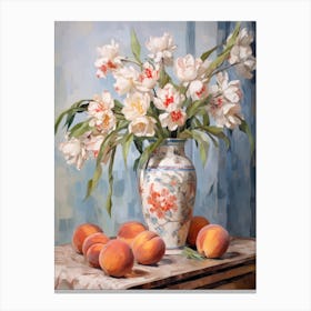 Iris Flower And Peaches Still Life Painting 1 Dreamy Canvas Print