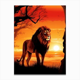 African Lion Sunset Silhouette 3 Canvas Print