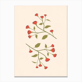 Red Flowers On A Branch Canvas Print