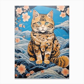 Cat Animal Drawing In The Style Of Ukiyo E 3 Canvas Print
