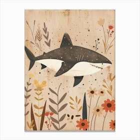 Muted Pastel Cute Shark With Flowers Illustration 4 Canvas Print