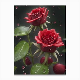 Red Roses At Rainy With Water Droplets Vertical Composition 95 Canvas Print