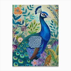 Folk Colourful Peacock 3 Canvas Print
