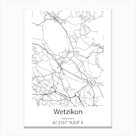 Wetzikon,Switzerland Minimalist Map Canvas Print