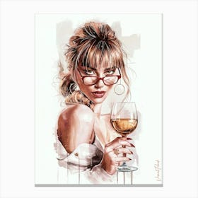 Elegant Lady With A Glass Of Golden Wine Canvas Print