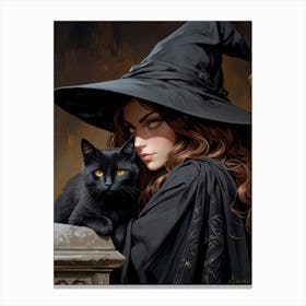 Witch And Cat 3 Canvas Print