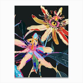 Neon Flowers On Black Passionflower 2 Canvas Print