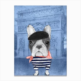 French Bulldog With Arc De Triomphe Canvas Print
