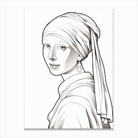 Line Art Inspired By The Girl With A Pearl Earring 4 Canvas Print