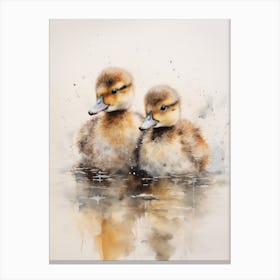 Ducklings Ink Splash Watercolour 3 Canvas Print