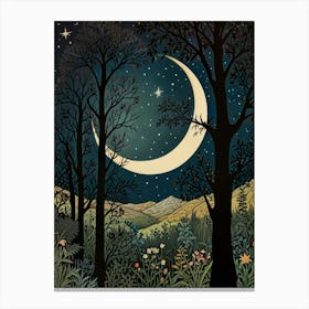 Moon And Stars Style William Morris Art Print 1 Canvas Print