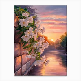 Sunset With Flowers 3 Canvas Print