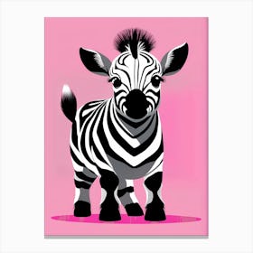 Playful foal On Solid pink Background, modern animal art, baby zebra 1 Canvas Print