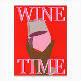 Wine Time Print in Pink and Red Canvas Print