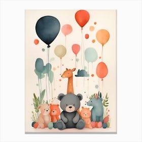 Cute Animals With Balloons Canvas Print
