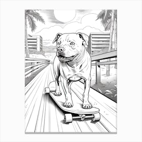 Staffordshire Bull Terrier Dog Skateboarding Line Art 4 Canvas Print