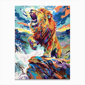 Masai Lion Roaring On A Cliff Fauvist Painting 2 Canvas Print