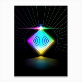 Neon Geometric Glyph in Candy Blue and Pink with Rainbow Sparkle on Black n.0196 Canvas Print