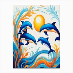 Dolphins In The Sea Canvas Print