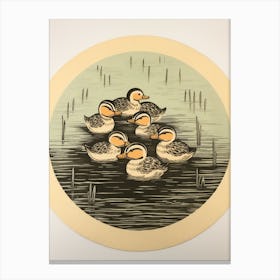 Duckling Family Japanese Style Painting 2 Canvas Print