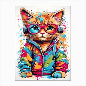 Funny Cat Listening To Music Canvas Print