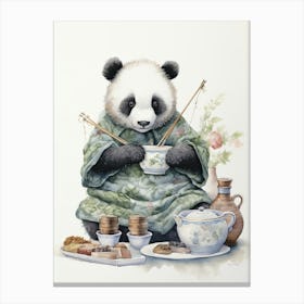 Panda Art Knitting Watercolour 4 Canvas Print