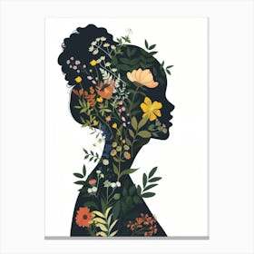 Silhouette Of A Woman With Flowers Canvas Print