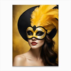 A Woman In A Carnival Mask, Yellow And Black (26) Canvas Print