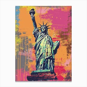 Statue Of Liberty New York Colourful Silkscreen Illustration 4 Canvas Print